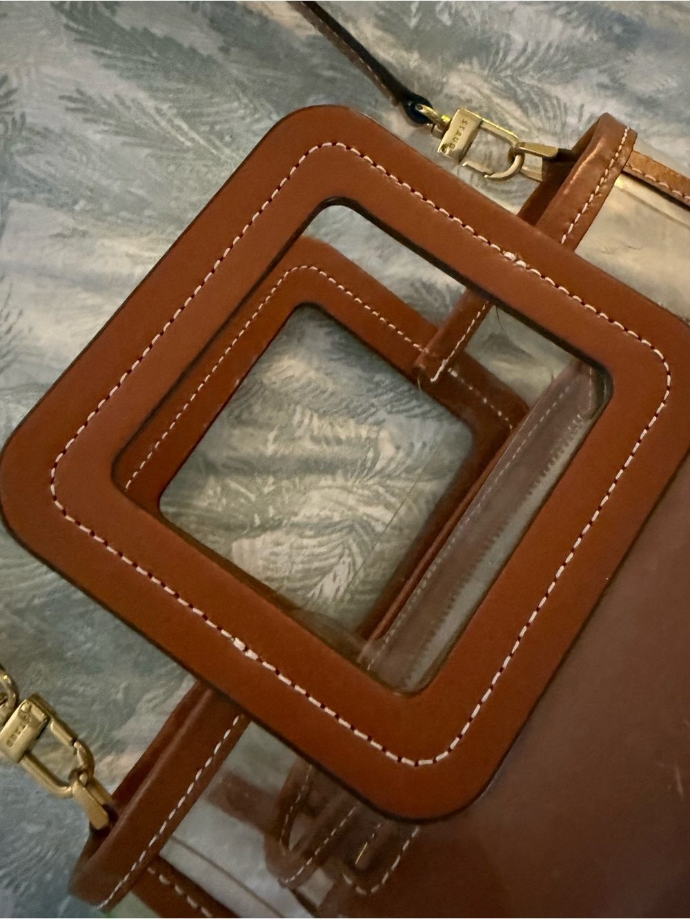 STAUD Clear Crossbody with Brown Leather Trim & Square Handle - Picture 7 of 8